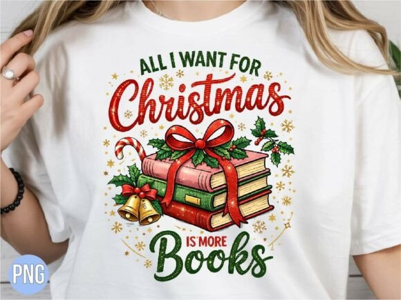 All I Want for Christmas is Books PNG: A Festive Graphic Design Asset for T-Shirt Designs