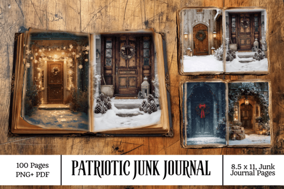 Christmas Door Junk Journals 100 Pages: A Crafty Graphic Design Asset for Content Creators