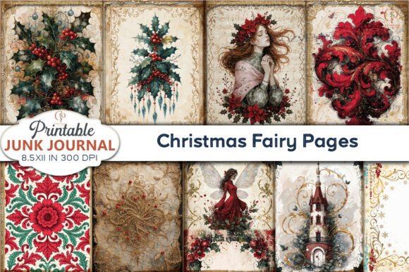 Christmas Fairy Pages Junk Journal Backgrounds for Real Crafting Projects