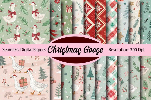 CHRISTMAS GOOSE Seamless Digital Paper: A Festive Pattern for Creative Projects