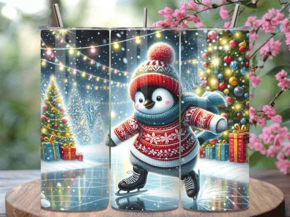Christmas Penguin Ice Skate Tumbler Wrap Review for Branding & Marketing
