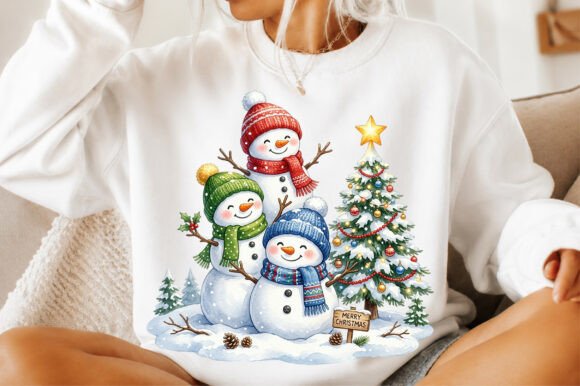 Christmas Snowman Sweatshirt PNG for T-Shirt Designs