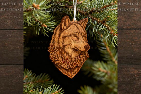 Christmas Wolf Ornament SVG for Laser Engraving: A Festive Graphic Design Asset
