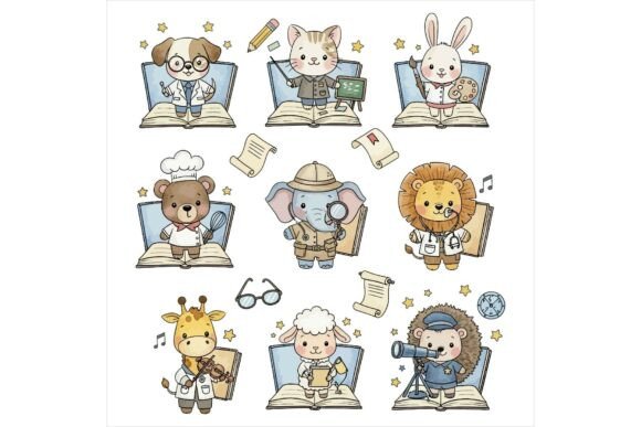 Cute Animals Studying Together Fun Illustrations for Content Creators