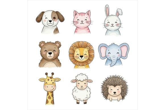 Cute Cartoon Animal Faces Collection – A Versatile Illustrations Set for Digital Sellers