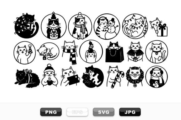 Cute Holiday Cat Clipart Set: A Festive Illustration for Local Business Branding