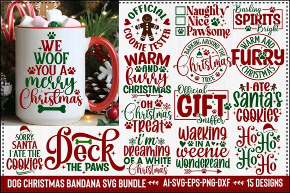 Dog Christmas Bandana SVG Bundle for Crafts and Merch