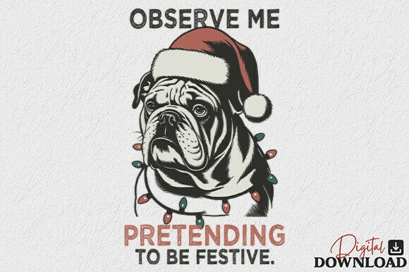 Funny Bulldog Christmas PNG: A Playful Graphic Design Asset for Crafts