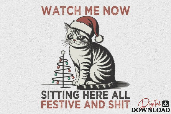 Funny Christmas Cat PNG: A Festive Graphic Design Asset for Crafts and Content Creators