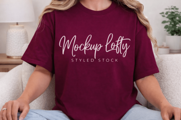 Gildan 5000 Maroon TShirt Christmas Mock for Product Mockups
