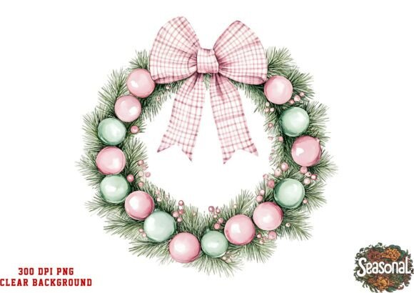 Light Pink Bow Ornament Wreath PNG for Local Business Branding