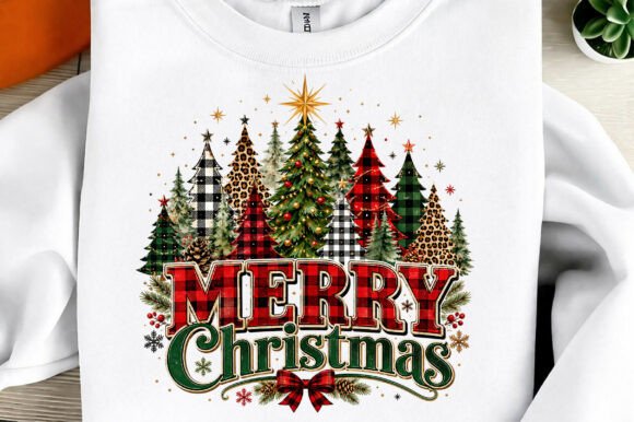 Plaid and Leopard Print Christmas Trees for T-Shirt Designs
