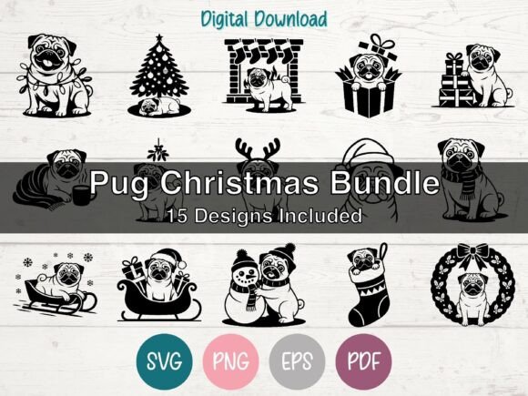 Pug Christmas SVG Clipart for Creative Crafts and Content