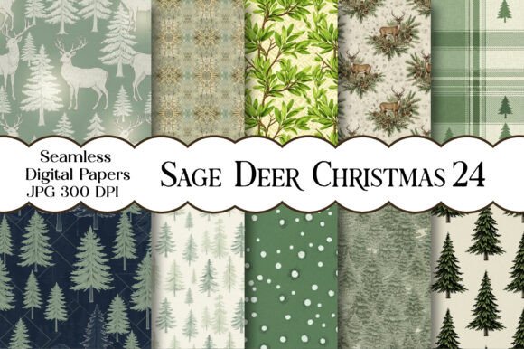 Sage Deer Christmas Digital Paper: A Festive Graphic Design Asset