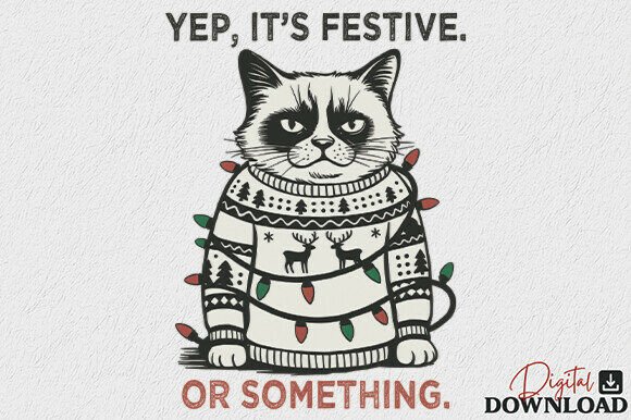 Sarcastic Christmas Cat PNG: A Fun Graphic Design Asset for Crafts and Seasonal Projects