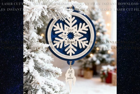 Snowflake Words Christmas Suncatcher SVG for Laser Engraving Projects