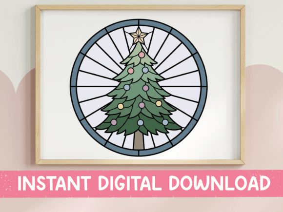 Stained Glass Christmas Tree Circle for T-Shirt Designs