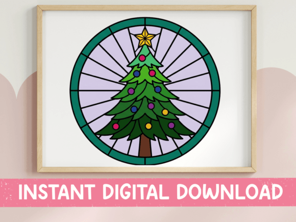 Teal Stained Glass Christmas Tree for T-Shirt Designs
