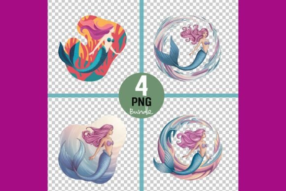 Vibrant Mermaid Illustrations PNG Bundle Review for Real Embroidery Projects