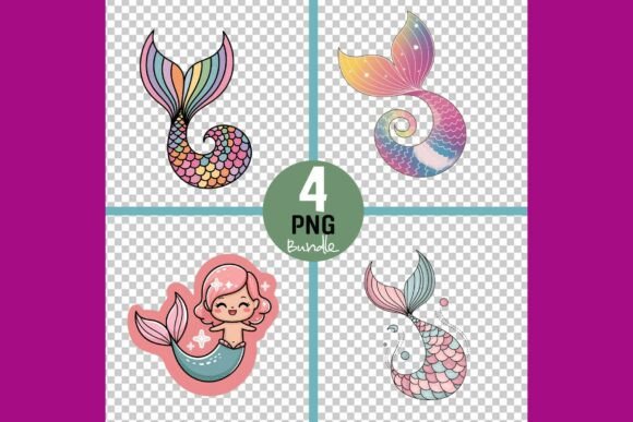 Vibrant Mermaid Tails and Character Set: A Versatile Illustration for Handmade Creations