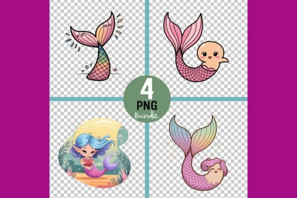 Vibrant Mermaid Tails and Characters: A Dynamic Graphic Design Asset for Crafters